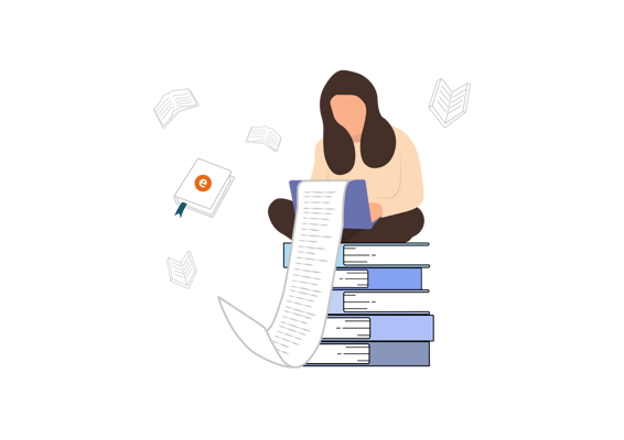 easy data solution Blog Frau sitzt auf Büchern und liest einen Text