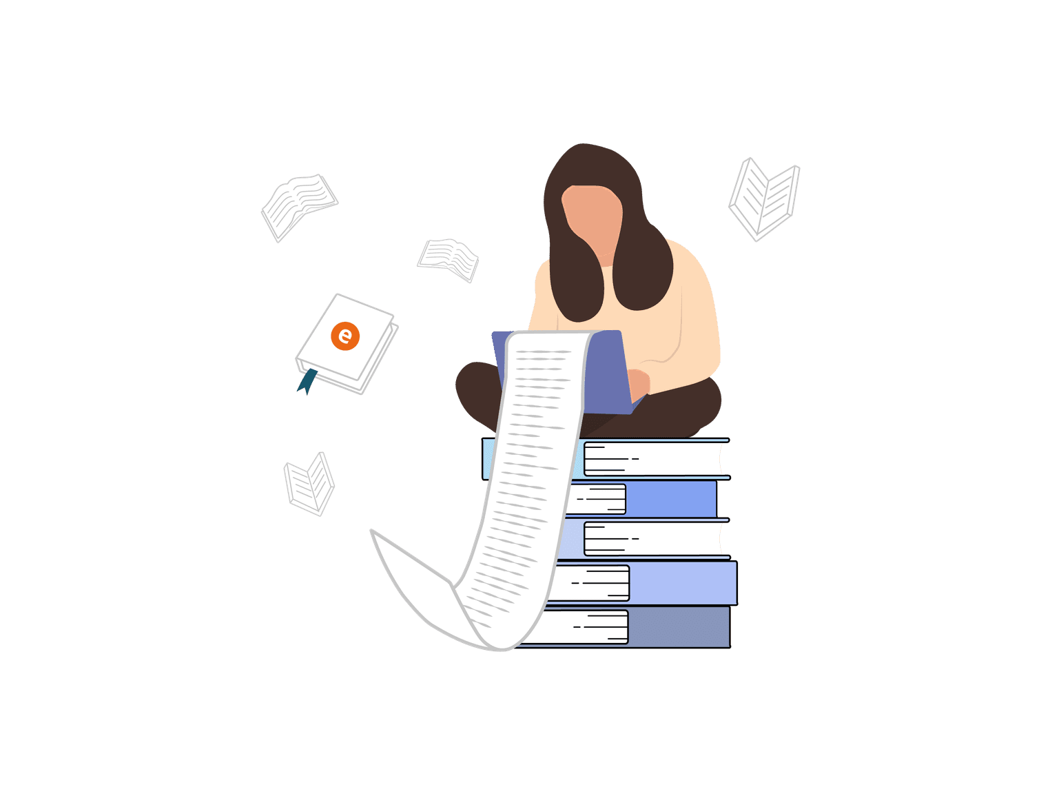 easy data solution Blog Frau sitzt auf Büchern und liest einen Text
