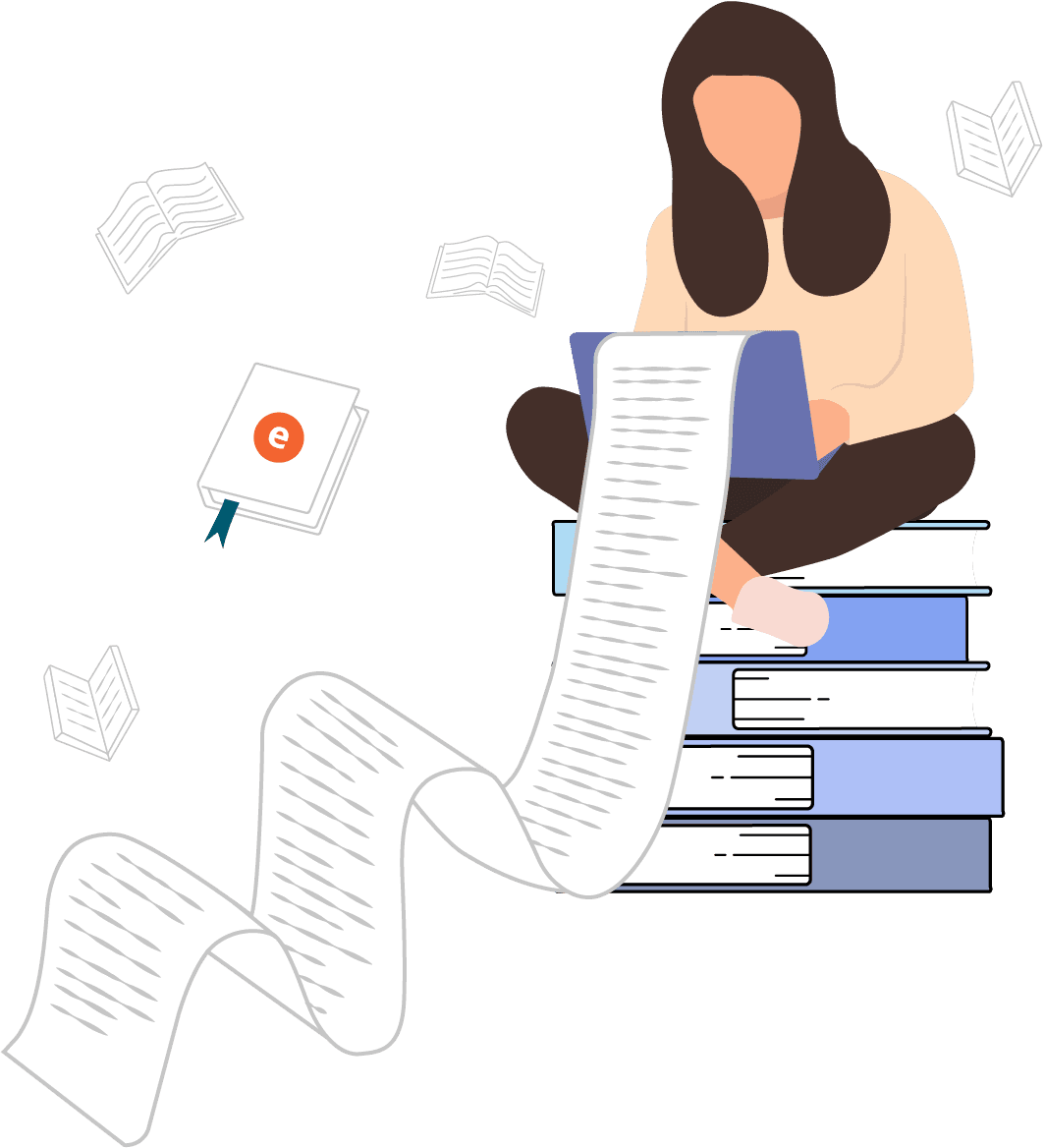 easy data solution Blog Frau sitzt auf Büchern und liest einen Text